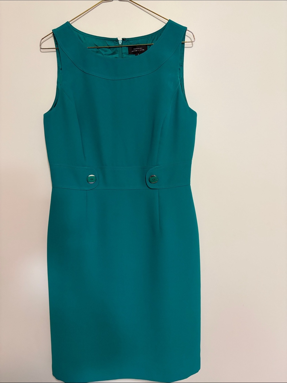 Tahari Teal Sleeveless Midi Sheath Dress Size 8
